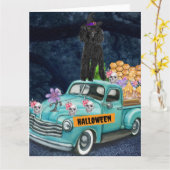Poodle Dog Halloween Truck Scary Night Kaart (Gele Bloem)