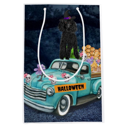 Poodle Dog Halloween Truck Scary Night Medium Cadeauzakje (Voorkant)