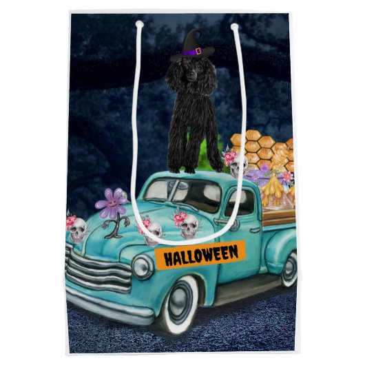 Poodle Dog Halloween Truck Scary Night Medium Cadeauzakje (Achterkant)