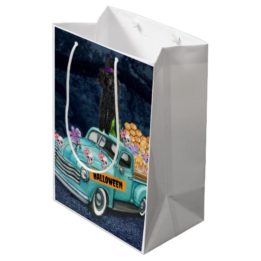 Poodle Dog Halloween Truck Scary Night Medium Cadeauzakje (Achterkant Gekanteld)