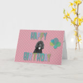 Poodle Dog Happy Birthday Roze Polka Wenskaart Kaart (Gele Bloem)
