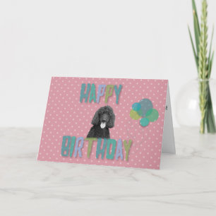 Poodle Dog Happy Birthday Roze Polka Wenskaart Kaart