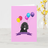 Poodle Dog Happy Birthday Wenskaart Kaart (Gele Bloem)