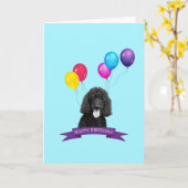 Poodle Dog Happy Birthday Wenskaart Kaart (Gele Bloem)