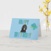 Poodle Dog Happy Birthday Wenskaart Kaart (Gele Bloem)