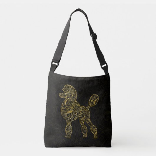 Poodle Dog in Gold Paisley-patroon Crossbody Tas (Voorkant)
