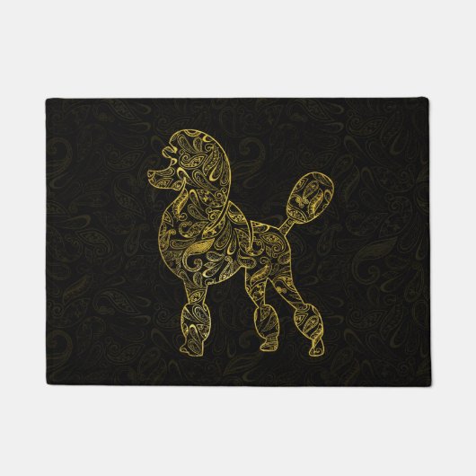 Poodle Dog in Gold Paisley-patroon Deurmat (Voorkant)