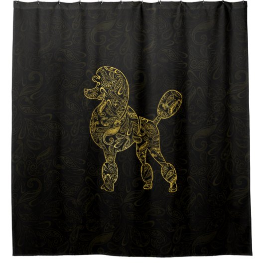 Poodle Dog in Gold Paisley-patroon Douchegordijn (Voorkant)