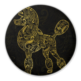 Poodle Dog in Gold Paisley-patroon Keramische Knop