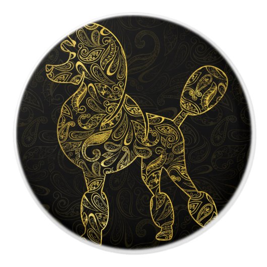 Poodle Dog in Gold Paisley-patroon Keramische Knop (Voorkant)