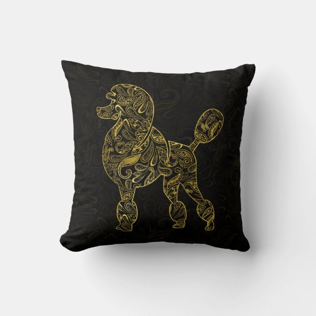 Poodle Dog in Gold Paisley-patroon Kussen (Voorkant)