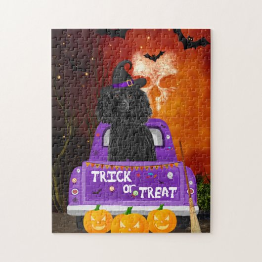 Poodle Dog in Halloween Truck Legpuzzel (Verticaal)