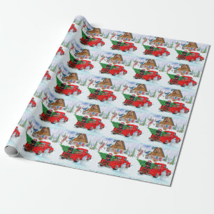 Poodle Dog in kerstbezorging vrachtwagen sneeuw Cadeaupapier
