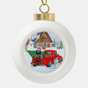 Poodle Dog in kerstbezorging vrachtwagen sneeuw Keramische Bal Ornament