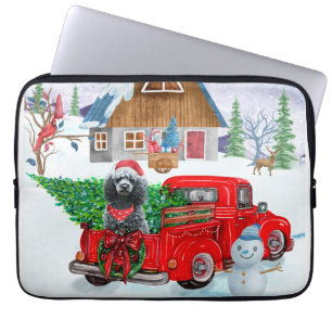 Poodle Dog in kerstbezorging vrachtwagen sneeuw Laptop Sleeve