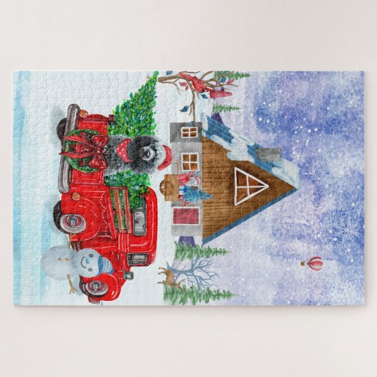 Poodle Dog in kerstbezorging vrachtwagen sneeuw Legpuzzel (Horizontaal)