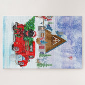 Poodle Dog in kerstbezorging vrachtwagen sneeuw Legpuzzel (Horizontaal)