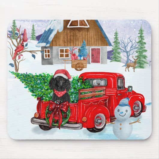 Poodle Dog in kerstbezorging vrachtwagen sneeuw Muismat (Voorkant)