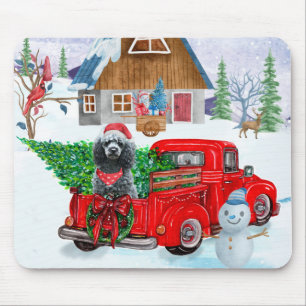 Poodle Dog in kerstbezorging vrachtwagen sneeuw Muismat