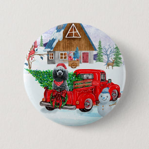 Poodle Dog in kerstbezorging vrachtwagen sneeuw Ronde Button 5,7 Cm