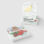 Poodle Dog in kerstbezorging vrachtwagen sneeuw Stenen Onderzetter (Zijkant)