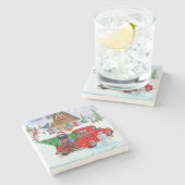 Poodle Dog in kerstbezorging vrachtwagen sneeuw Stenen Onderzetter (Zijkant)