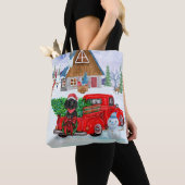 Poodle Dog in kerstbezorging vrachtwagen sneeuw Tote Bag (Dichtbij)