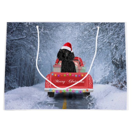 Poodle Dog in sneeuw, met kersttruck Groot Cadeauzakje (Voorkant)