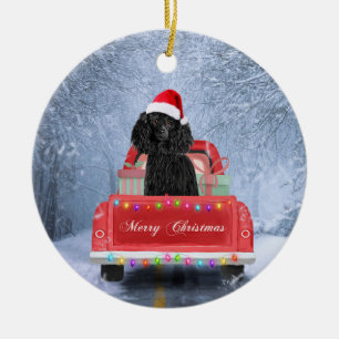 Poodle Dog in sneeuw, met kersttruck Keramisch Ornament