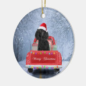 Poodle Dog in sneeuw, met kersttruck Keramisch Ornament (Links)