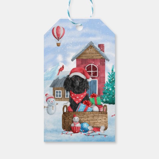 Poodle Dog in sneeuwkerstmis Cadeaulabel (Achterkant)