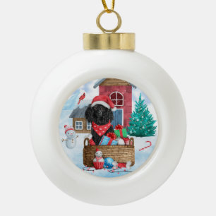 Poodle Dog in sneeuwkerstmis Keramische Bal Ornament
