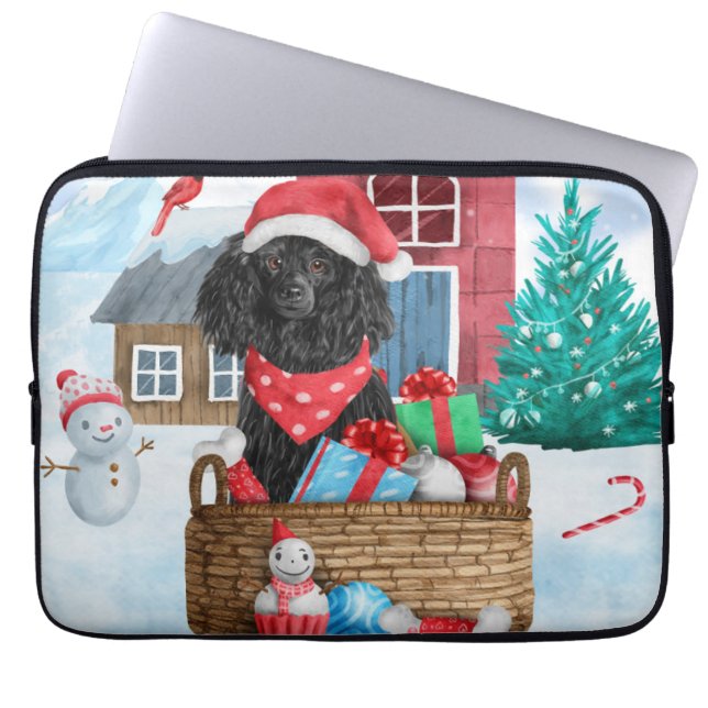 Poodle Dog in sneeuwkerstmis Laptop Sleeve (Voorkant)