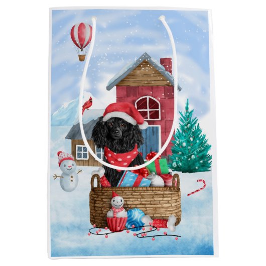 Poodle Dog in sneeuwkerstmis Medium Cadeauzakje (Voorkant)