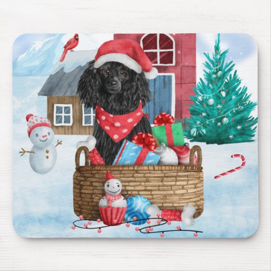 Poodle Dog in sneeuwkerstmis Muismat (Voorkant)