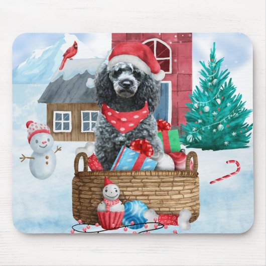 Poodle Dog in sneeuwkerstmis Muismat (Voorkant)