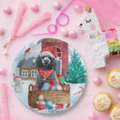 Poodle Dog in sneeuwkerstmis Papieren Bordje (Feest)