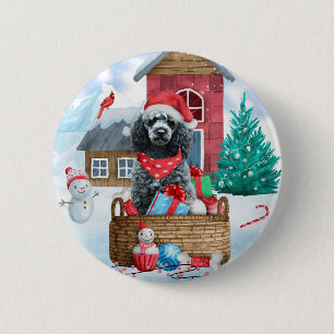 Poodle Dog in sneeuwkerstmis Ronde Button 5,7 Cm