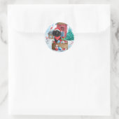 Poodle Dog in sneeuwkerstmis Ronde Sticker (Tas)