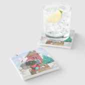 Poodle Dog in sneeuwkerstmis Stenen Onderzetter (Zijkant)