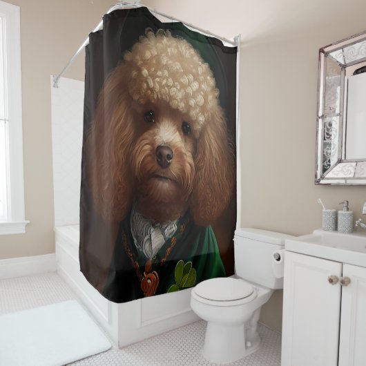 Poodle Dog in St. Patrick's Day Dress Douchegordijn (In situ)