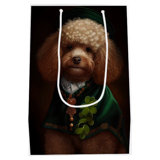 Poodle Dog in St. Patrick's Day Dress Medium Cadeauzakje (Achterkant)