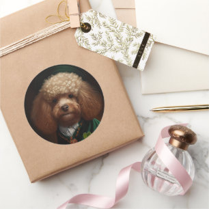Poodle Dog in St. Patrick's Day Dress Ronde Sticker