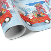 Poodle Dog-kerstbezorging vrachtwagen sneeuw Cadeaupapier (Rol Hoek)