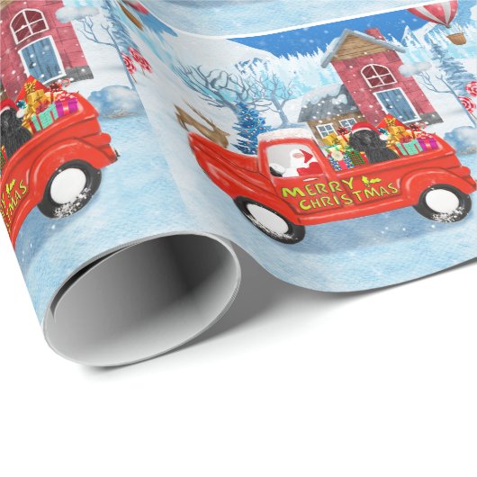 Poodle Dog-kerstbezorging vrachtwagen sneeuw Cadeaupapier (Rol Hoek)