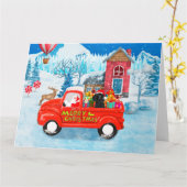 Poodle Dog-kerstbezorging vrachtwagen sneeuw Kaart (Gele Bloem)