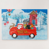 Poodle Dog-kerstbezorging vrachtwagen sneeuw Legpuzzel (Horizontaal)