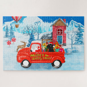 Poodle Dog-kerstbezorging vrachtwagen sneeuw Legpuzzel