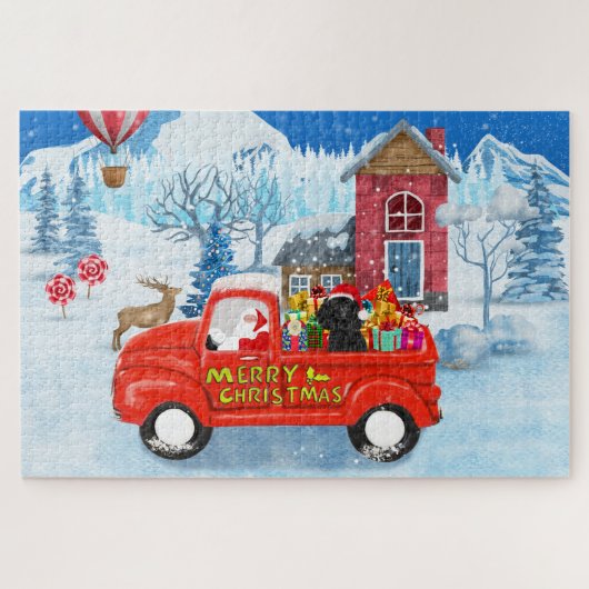 Poodle Dog-kerstbezorging vrachtwagen sneeuw Legpuzzel (Horizontaal)