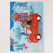 Poodle Dog-kerstbezorging vrachtwagen sneeuw Legpuzzel (Verticaal)